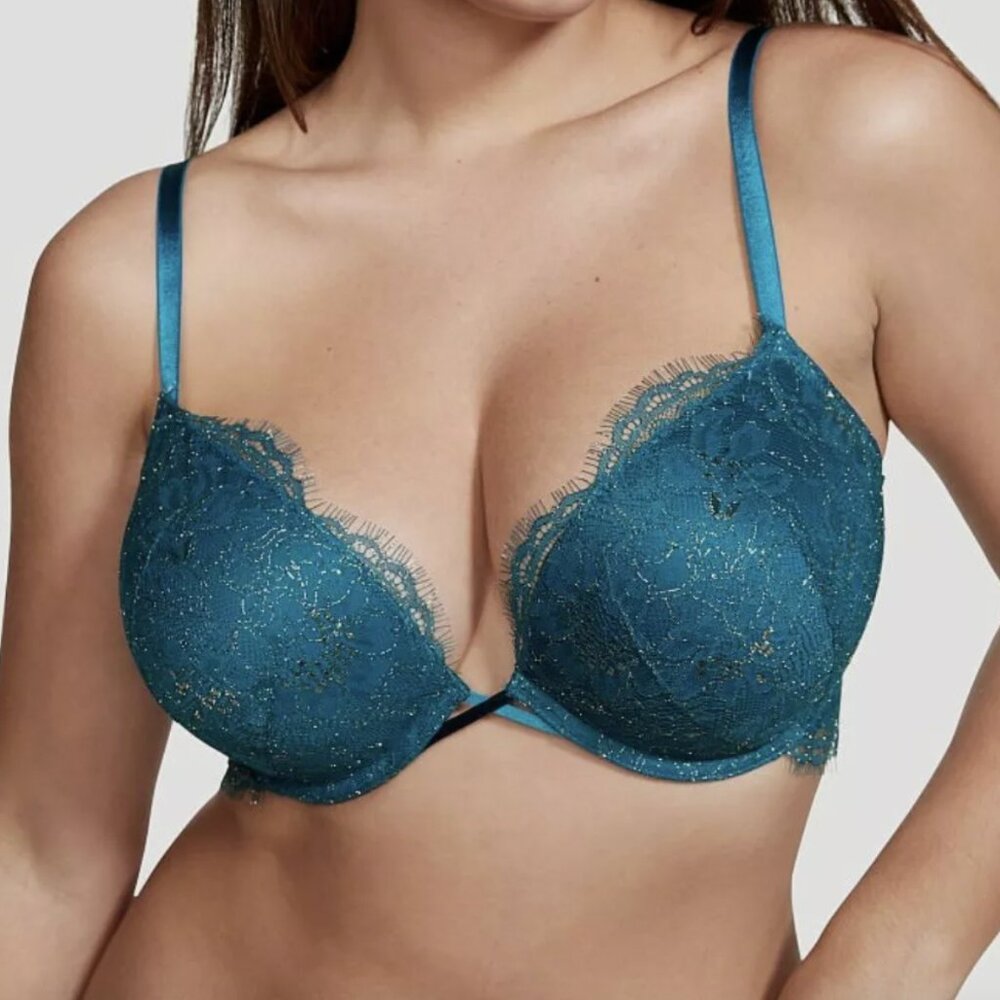NWT Victoria's Secret 32AA Bombshell Add-2-Cups Lace Shimmer Push-Up Bra